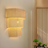 Coastal Cylinder Rattan Living Room Yellow Wall Sconce Image - 1