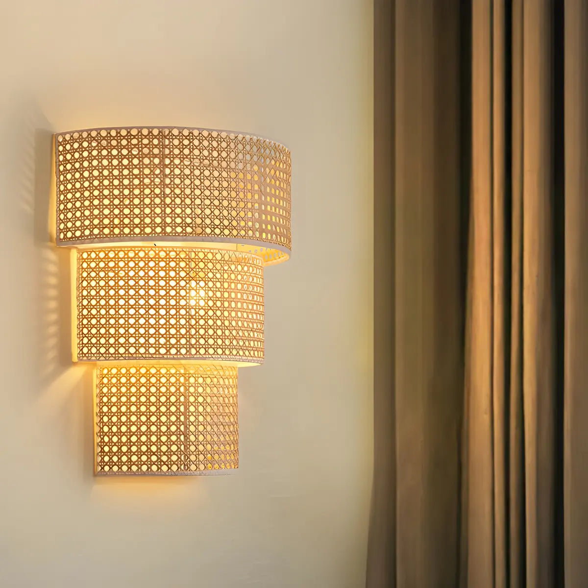 Coastal Cylinder Rattan Living Room Yellow Wall Sconce Image - 4