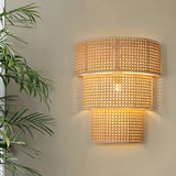 Coastal Cylinder Rattan Living Room Yellow Wall Sconce Image - 5