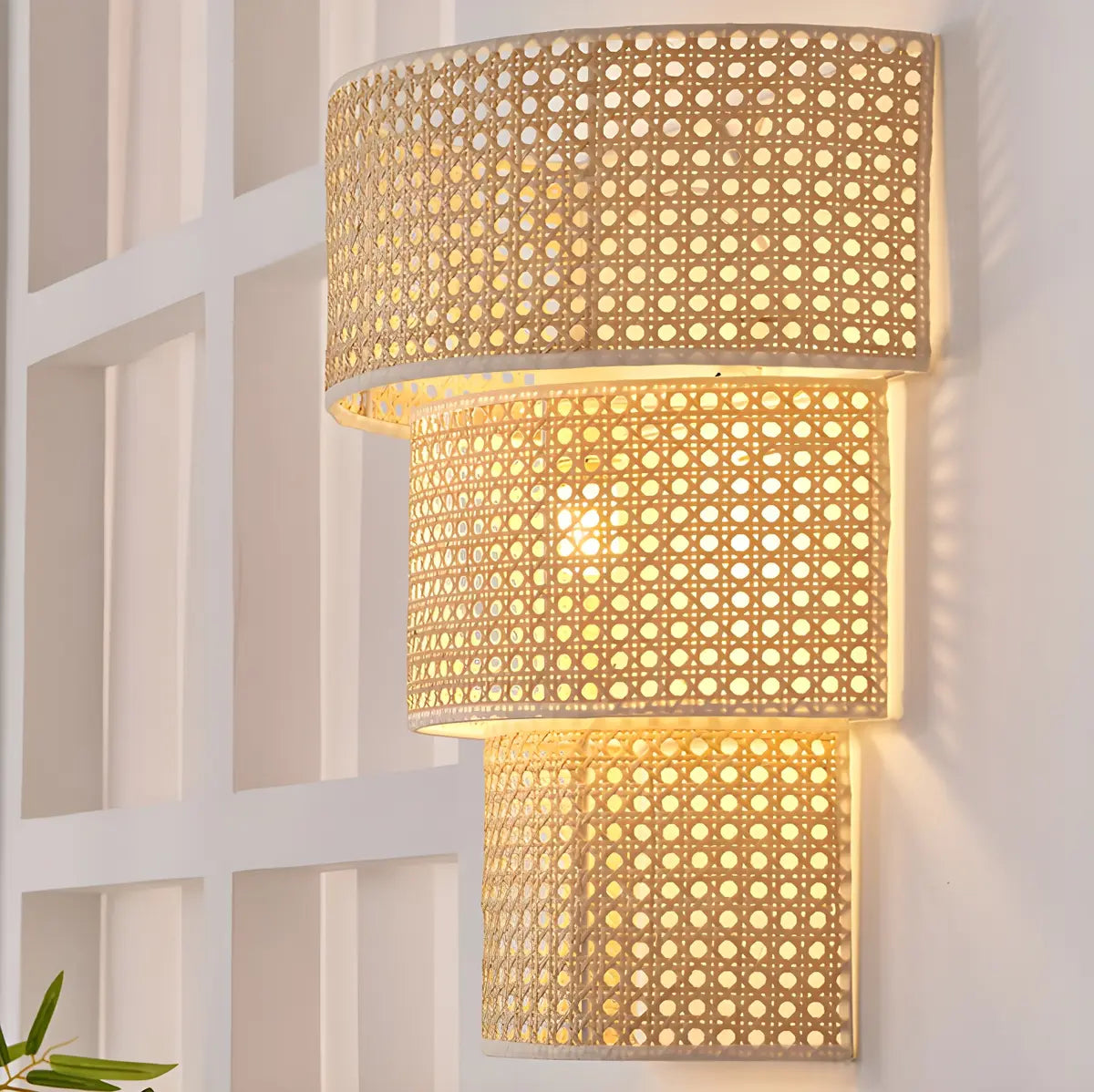 Coastal Cylinder Rattan Living Room Yellow Wall Sconce Image - 8