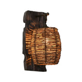 Coastal Cylinder Rattan Wood Restaurant Brown Wall Sconce Image - 12