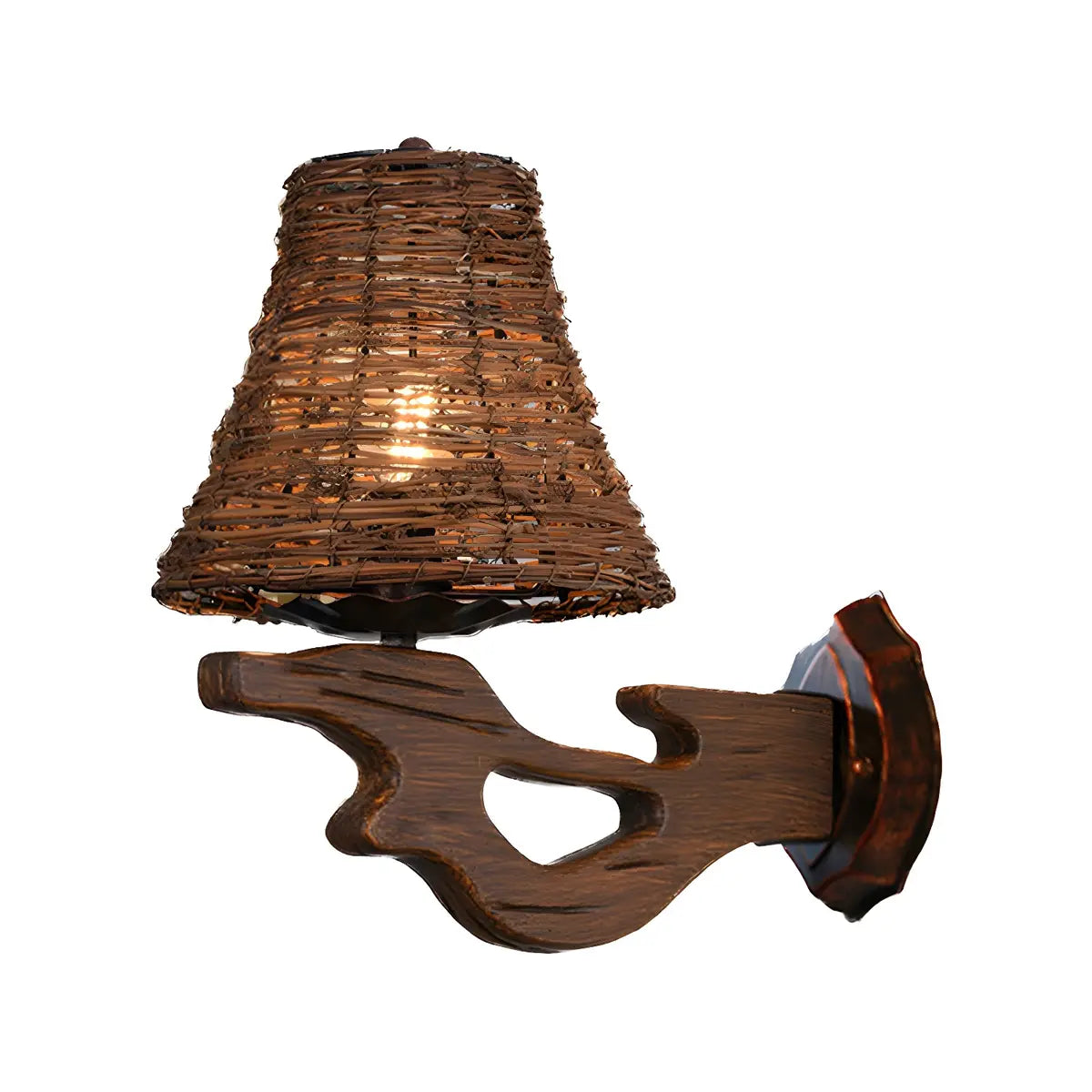 Coastal Cylinder Rattan Wood Restaurant Brown Wall Sconce Image - 16