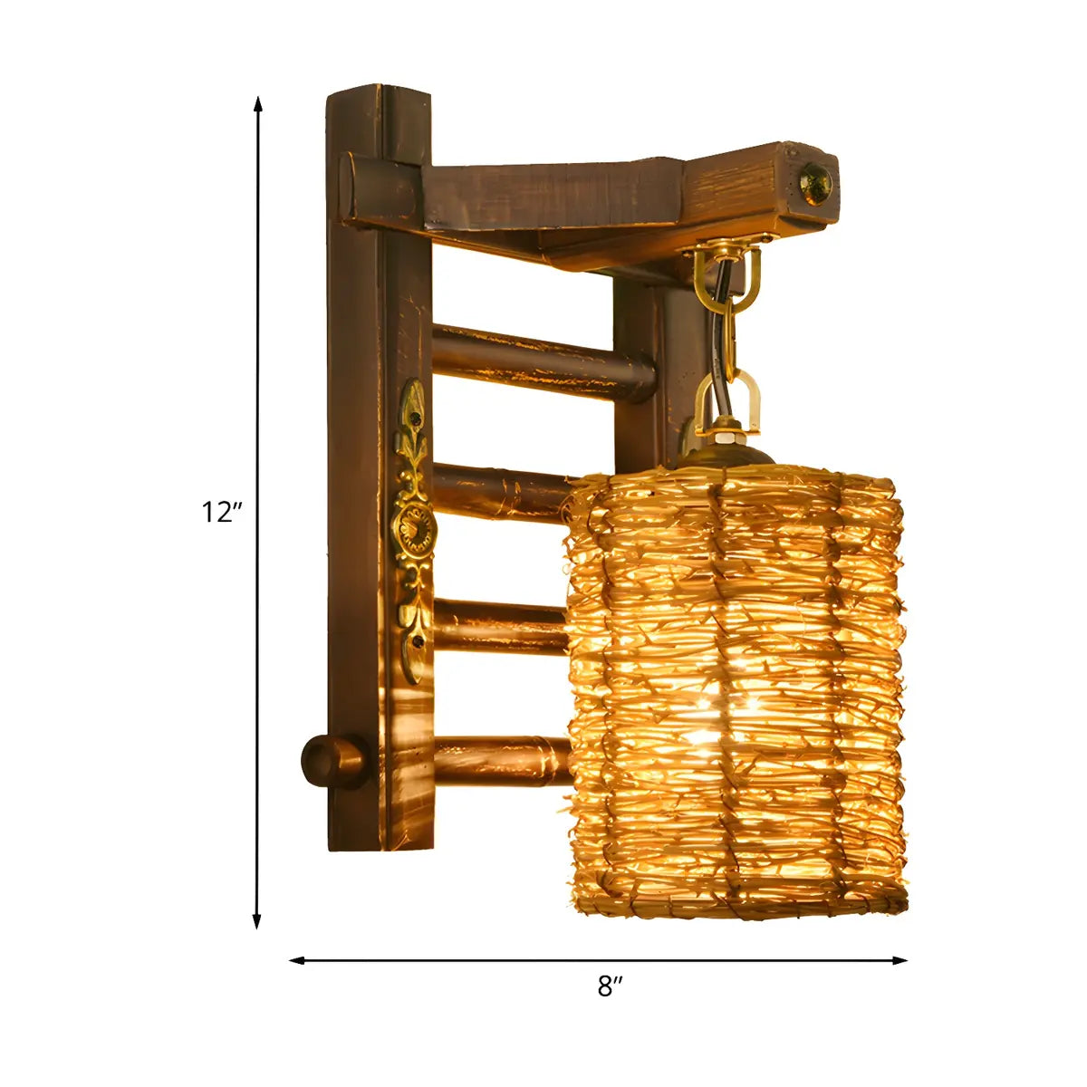 Coastal Cylinder Rattan Wood Restaurant Brown Wall Sconce 