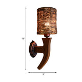 Coastal Cylinder Rattan Wood Restaurant Brown Wall Sconce Image - 18