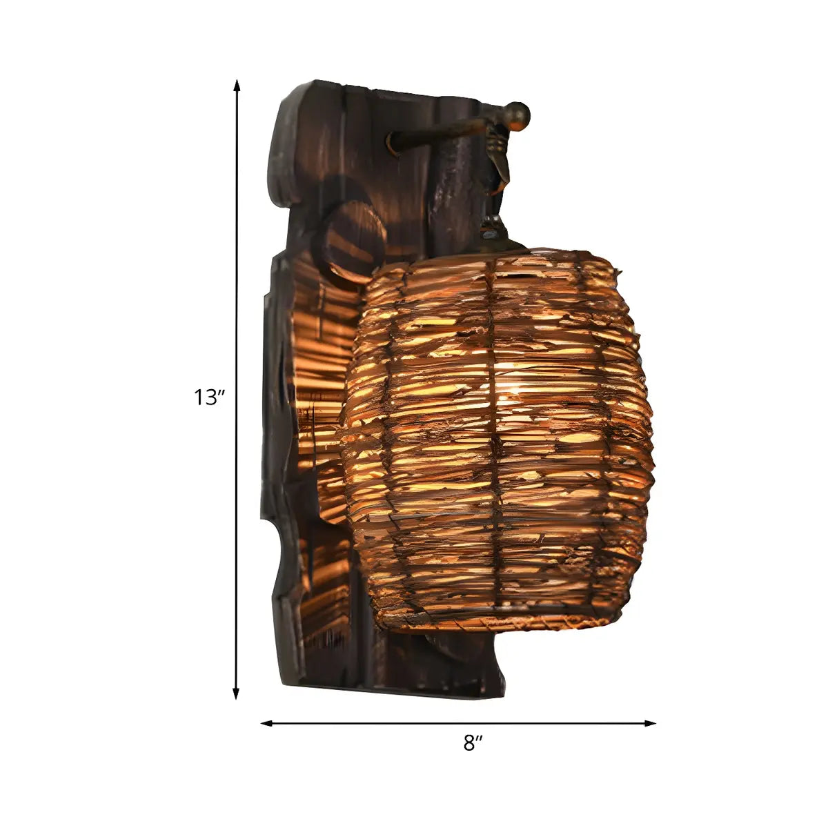 Coastal Cylinder Rattan Wood Restaurant Brown Wall Sconce Image - 19