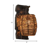 Coastal Cylinder Rattan Wood Restaurant Brown Wall Sconce Image - 19