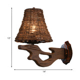 Coastal Cylinder Rattan Wood Restaurant Brown Wall Sconce Image - 20