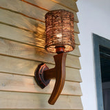 Coastal Cylinder Rattan Wood Restaurant Brown Wall Sconce Image - 6