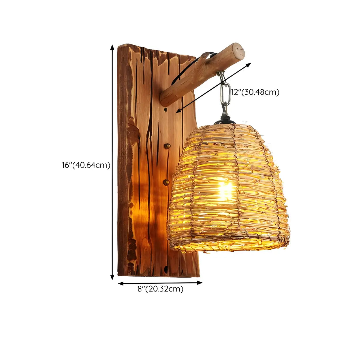 Coastal Cylinder Wood Rattan Dining Room Yellow Wall Sconce 