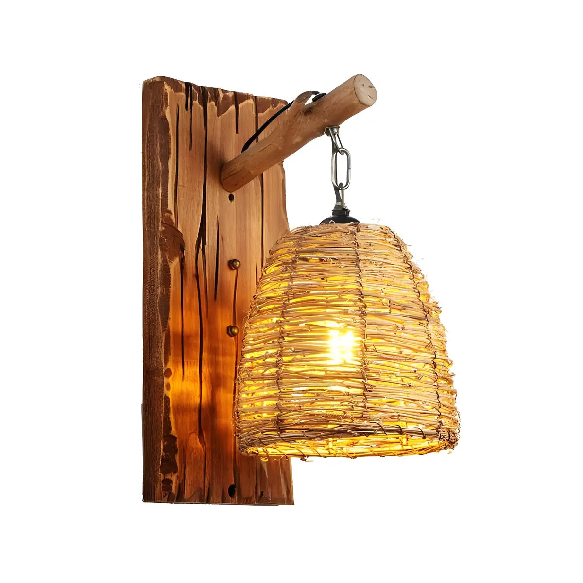 Coastal Cylinder Wood Rattan Dining Room Yellow Wall Sconce Image - 7