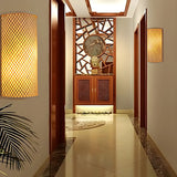 Coastal Cylinder Wood Rattan Entryway Beige Wall Sconce Image - 10