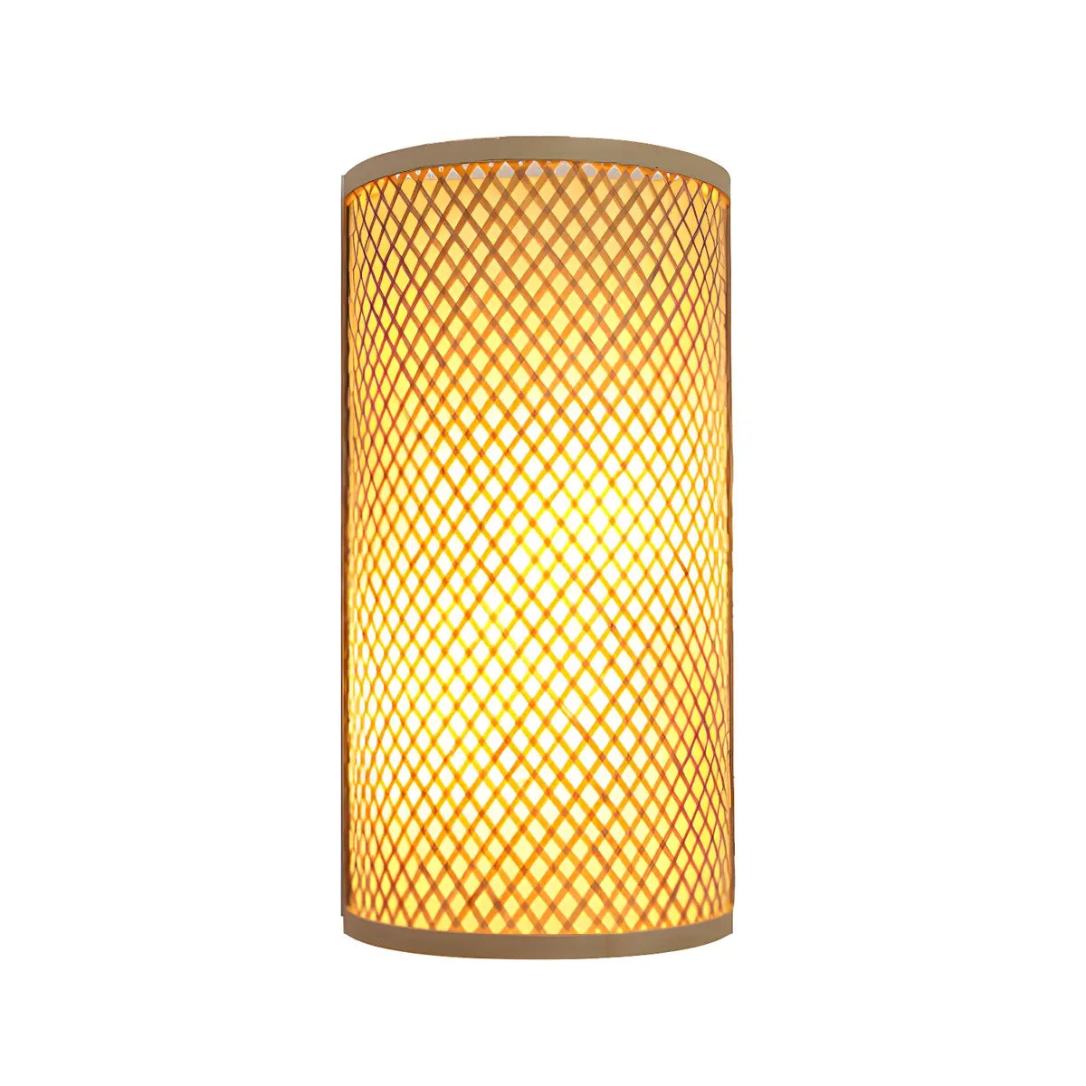 Coastal Cylinder Wood Rattan Entryway Beige Wall Sconce Image - 5