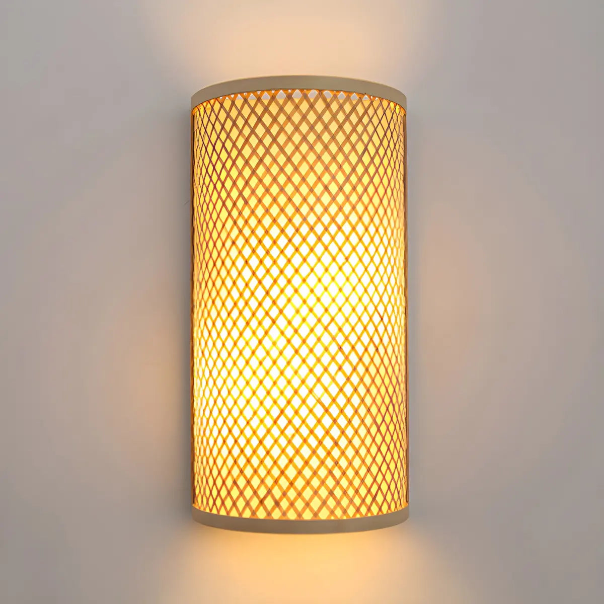 Coastal Cylinder Wood Rattan Entryway Beige Wall Sconce Image - 6