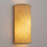 Coastal Cylinder Wood Rattan Entryway Beige Wall Sconce Image - 7