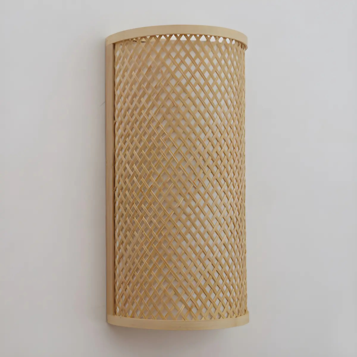 Coastal Cylinder Wood Rattan Entryway Beige Wall Sconce Image - 8