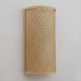 Coastal Cylinder Wood Rattan Entryway Beige Wall Sconce Image - 8