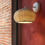 Coastal Dome Rattan Outdoor Down Coffee Wall Sconce Image - 10