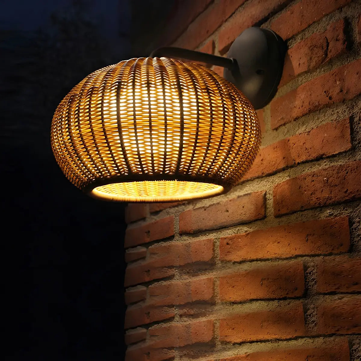 Coastal Dome Rattan Outdoor Down Coffee Wall Sconce Image - 3