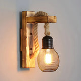 Coastal Globe Rope Mesh Wood Bedroom Black Wall Sconce Image - 10