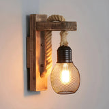 Coastal Globe Rope Mesh Wood Bedroom Black Wall Sconce Image - 11