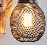 Coastal Globe Rope Mesh Wood Bedroom Black Wall Sconce Image - 13