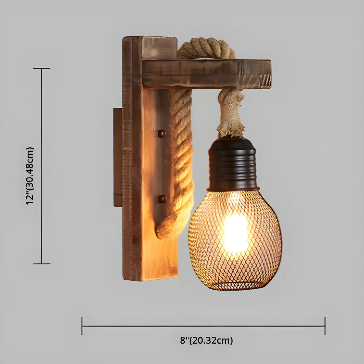 Coastal Globe Rope Mesh Wood Bedroom Black Wall Sconce 