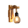 Coastal Globe Rope Mesh Wood Bedroom Black Wall Sconce Image - 5