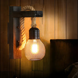 Coastal Globe Rope Mesh Wood Bedroom Black Wall Sconce Image - 6