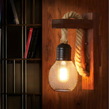 Coastal Globe Rope Mesh Wood Bedroom Black Wall Sconce Image - 7