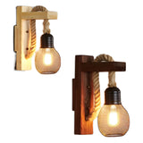 Coastal Globe Rope Mesh Wood Bedroom Black Wall Sconce Image - 8