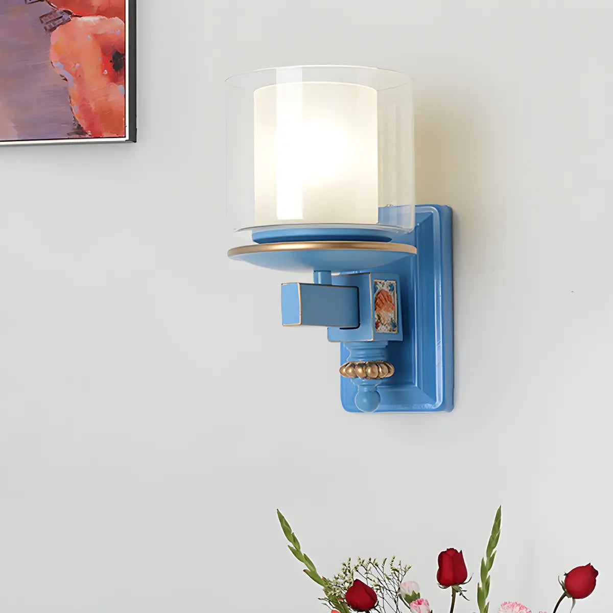 Coastal Kids Cylinder Resin Living Room Blue Wall Sconce Image - 2