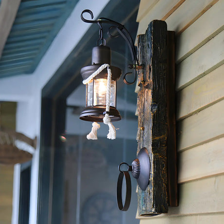 Coastal Lantern Glass Outdoor Black Mini Wall Sconce Image - 1