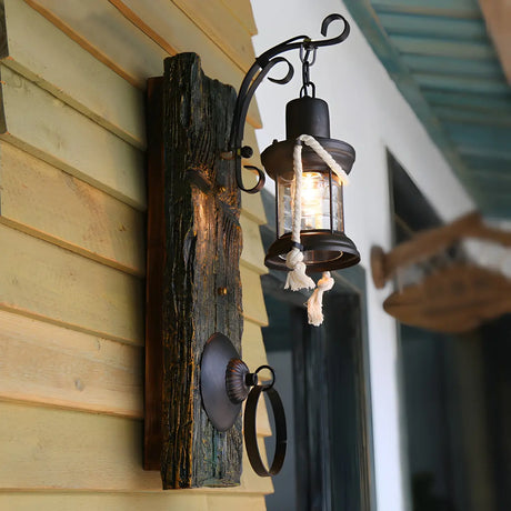 Coastal Lantern Glass Outdoor Black Mini Wall Sconce Image - 2