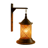 Coastal Lantern Rattan Wood Walnut Hallway Wall Sconce Image - 5