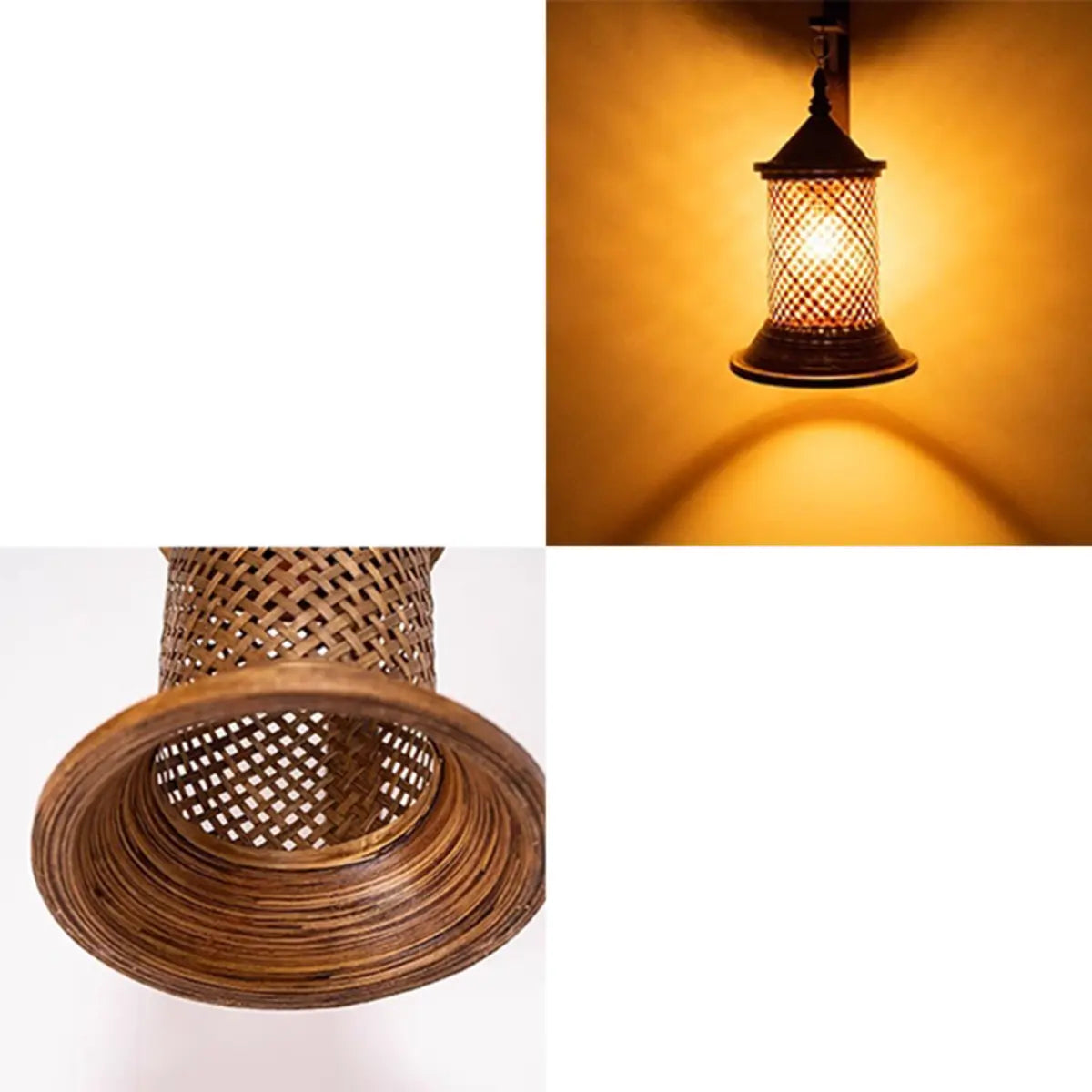 Coastal Lantern Rattan Wood Walnut Hallway Wall Sconce Image - 6