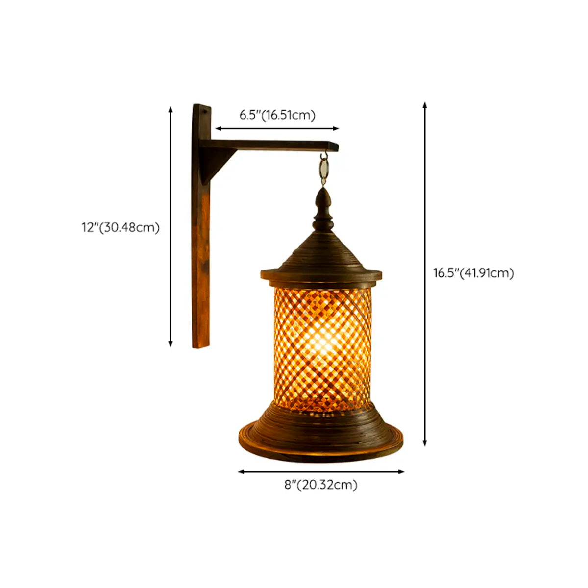 Coastal Lantern Rattan Wood Walnut Hallway Wall Sconce 