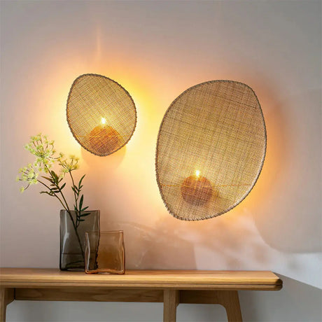 Coastal Natural Oval Rattan Bedroom Beige Wall Sconce Image - 1