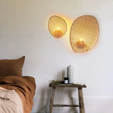 Coastal Natural Oval Rattan Bedroom Beige Wall Sconce Image - 9