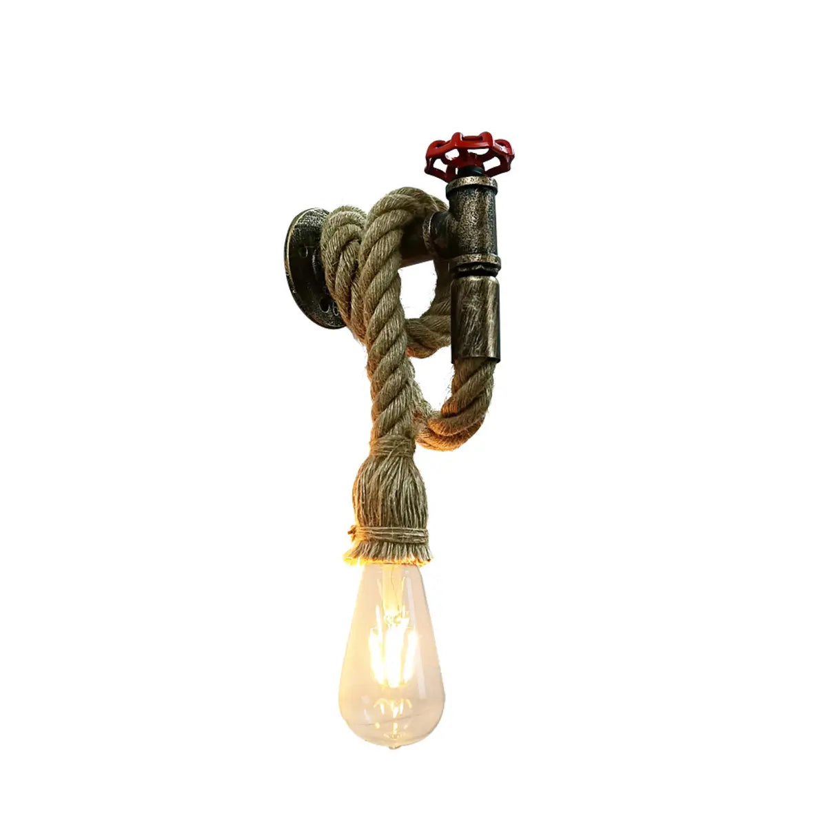 Coastal Pipe Rope Metal Bedroom Brown Large Wall Sconce Image - 5