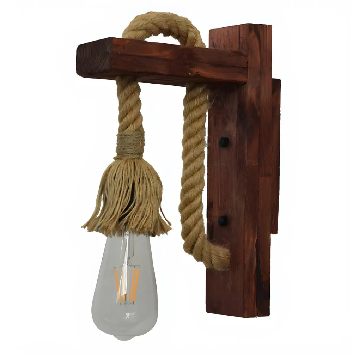 Coastal Rope Exposed Bulb Living Room Wood Wall Sconce Image - 1