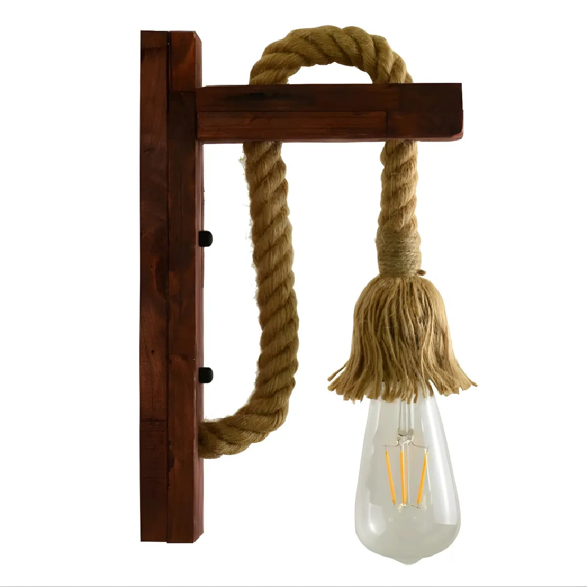 Coastal Rope Exposed Bulb Living Room Wood Wall Sconce Image - 2