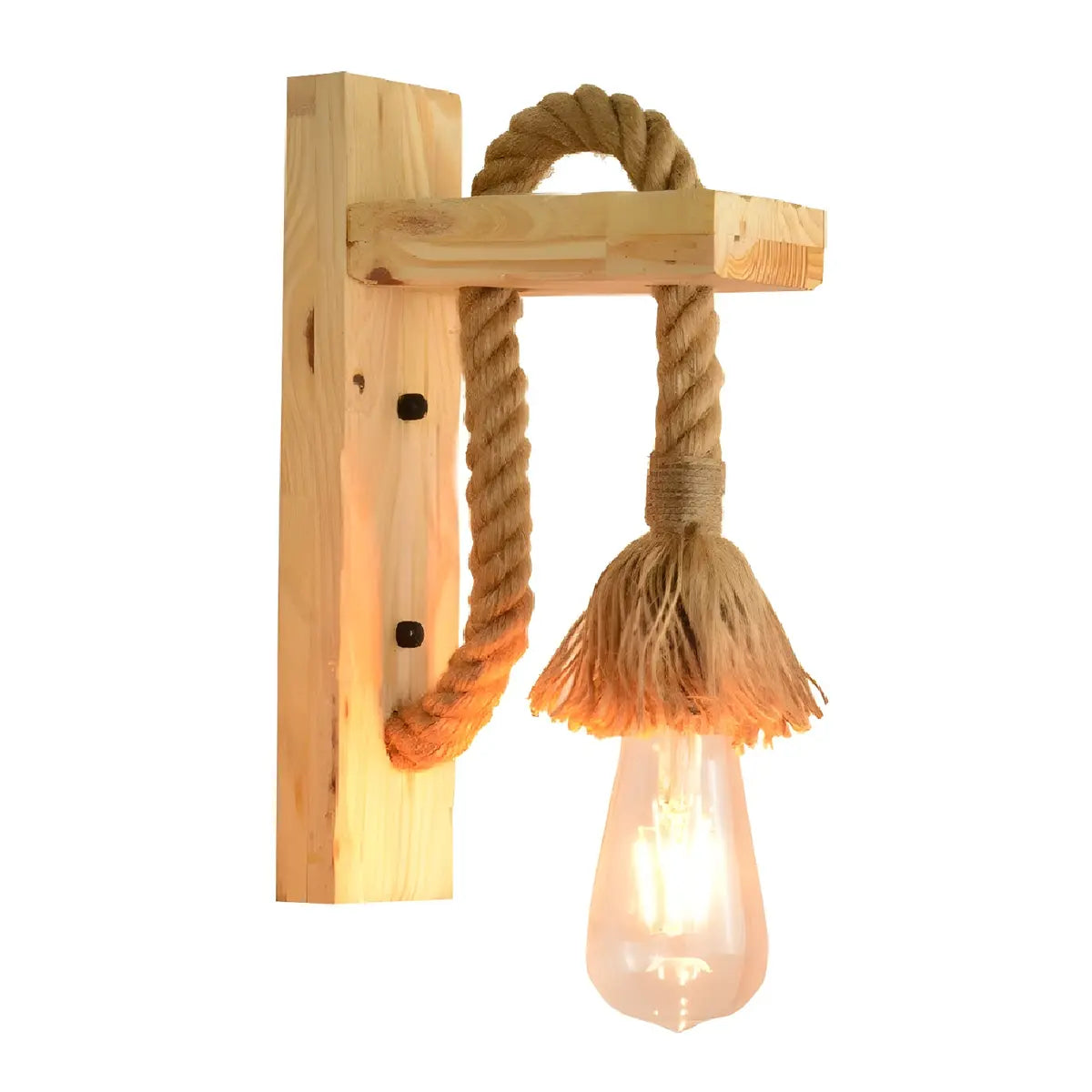 Coastal Rope Exposed Bulb Living Room Wood Wall Sconce Image - 4