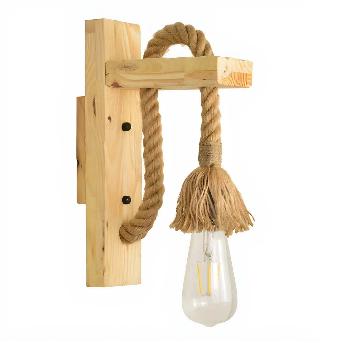 Coastal Rope Exposed Bulb Living Room Wood Wall Sconce Image - 5