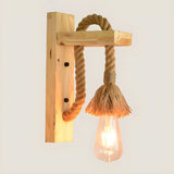 Coastal Rope Exposed Bulb Living Room Wood Wall Sconce Image - 7