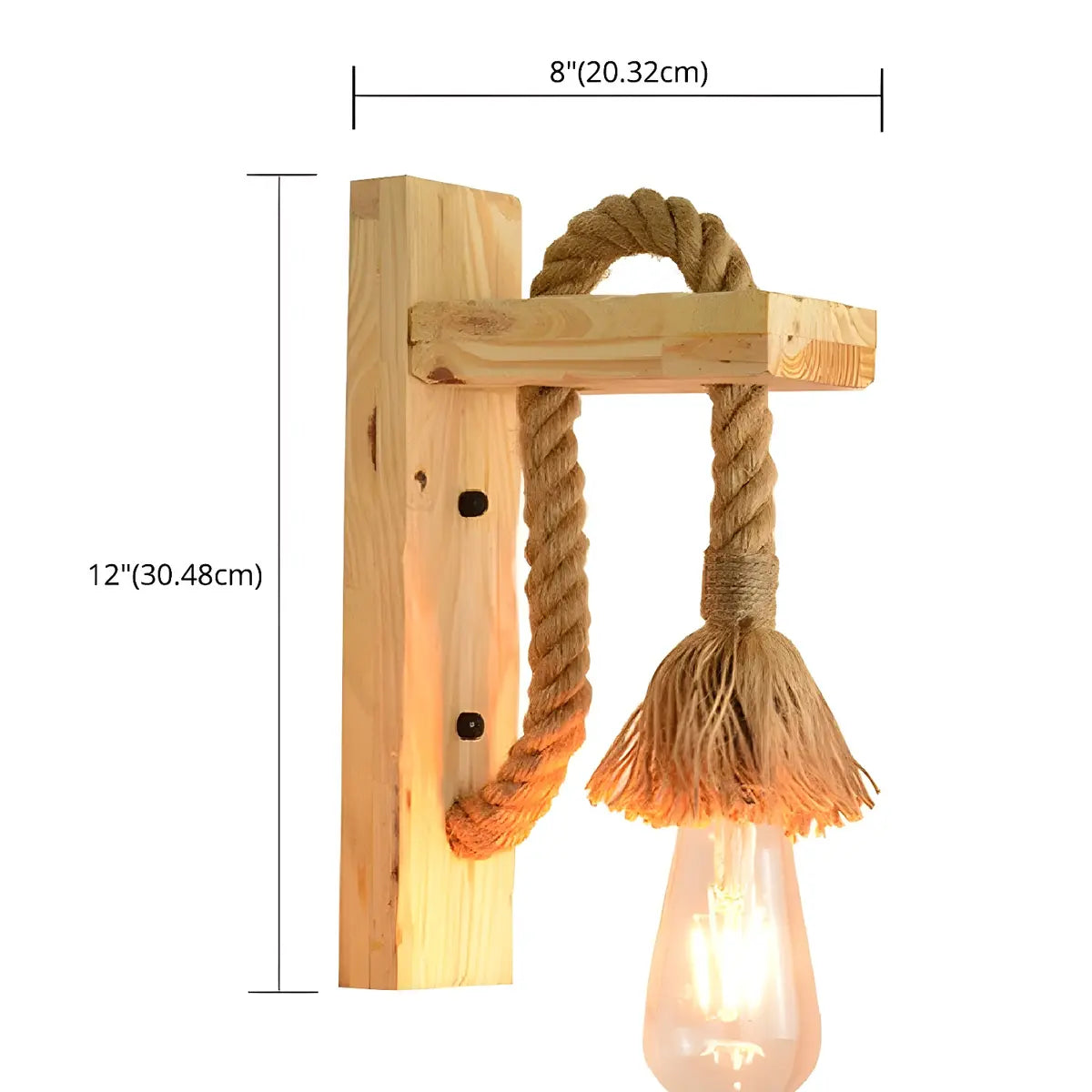 Coastal Rope Exposed Bulb Living Room Wood Wall Sconce 