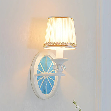 Coastal Round Base Fabric Kids Room Blue Wall Sconce Image - 1