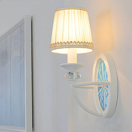 Coastal Round Base Fabric Kids Room Blue Wall Sconce Image - 2