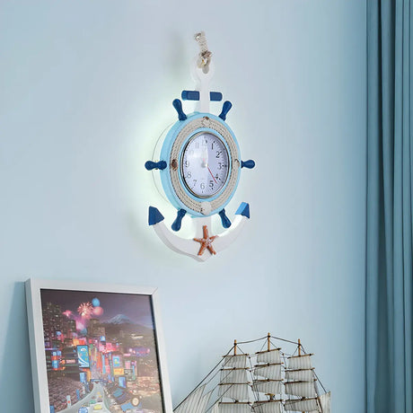 Coastal Rudder Clock Metal Kids Room Blue Wall Sconce Image - 2