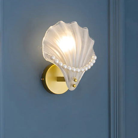 Coastal Shell Pearl Frosted Glass Gold Wall Sconce Image - 2