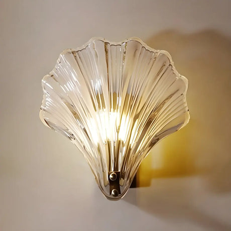 Coastal Shell Ribbed Glass Bedroom Gold Wall Sconce Image - 2